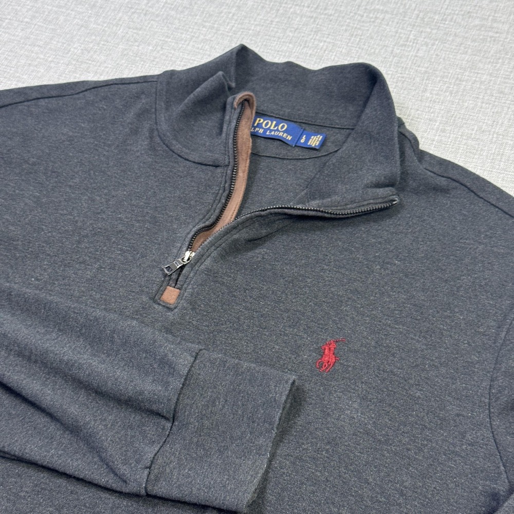 Polo Ralph Lauren 1/4 Zip Sweater Mens Large Gray Mock Neck Pullover Cotton Logo